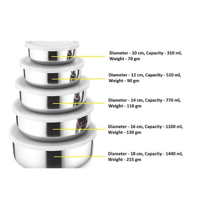 Stainless Steel Food Storage Bowls ( Pack of 5 )