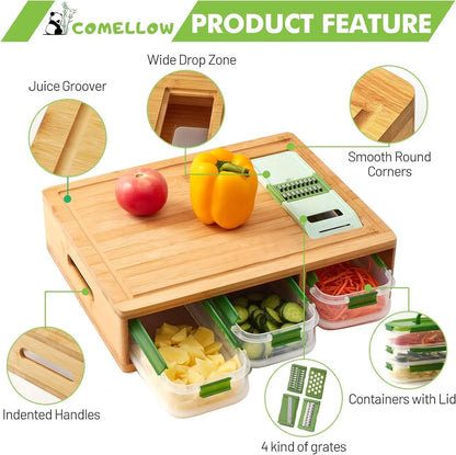 Bamboo Cutting Board with Containers