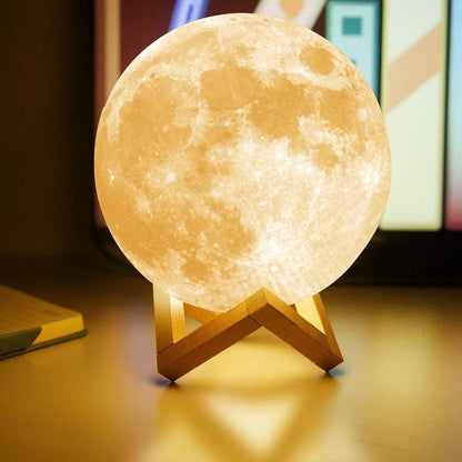 16 Colors LED 3D Print Moon Light with Stand